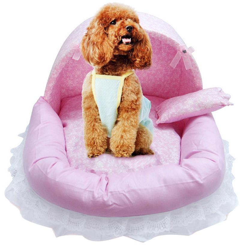 Hondenbed kant prinses huisdier hondenhok krat kat puppy huis droom nest huisdier kennel bank honden nest zachte huisdierbenodigdheden: Roze / S