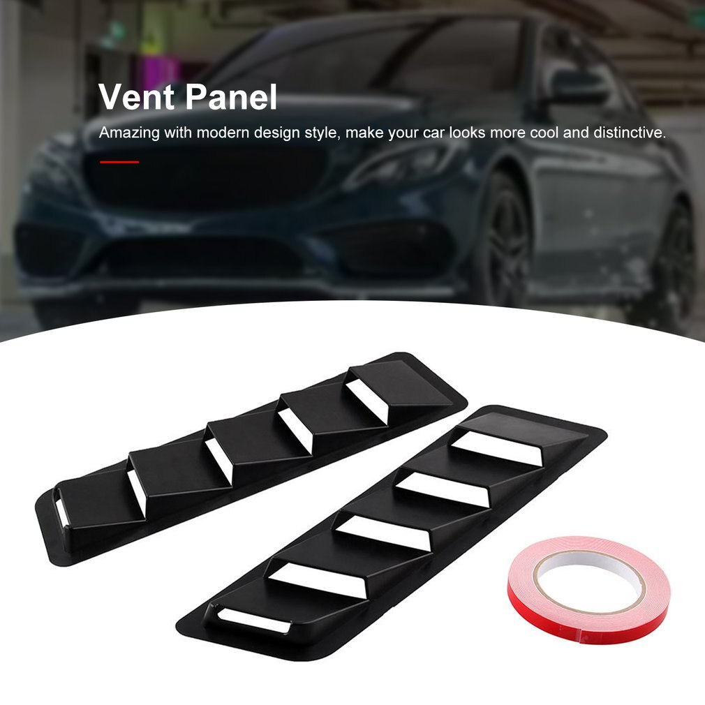 Black Air Flow Intake Universal Scoop Bonnet Side Fender Car Decorative Cover Hood Vent Louver Cooling Panel Trim Set