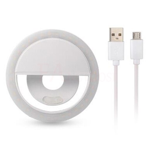 Selfie lumière annulaire USB Charge Selfie Portable Flash Led appareil photo téléphone photographie anneau lumière amélioration de la photographie pour iPhone: WHITE