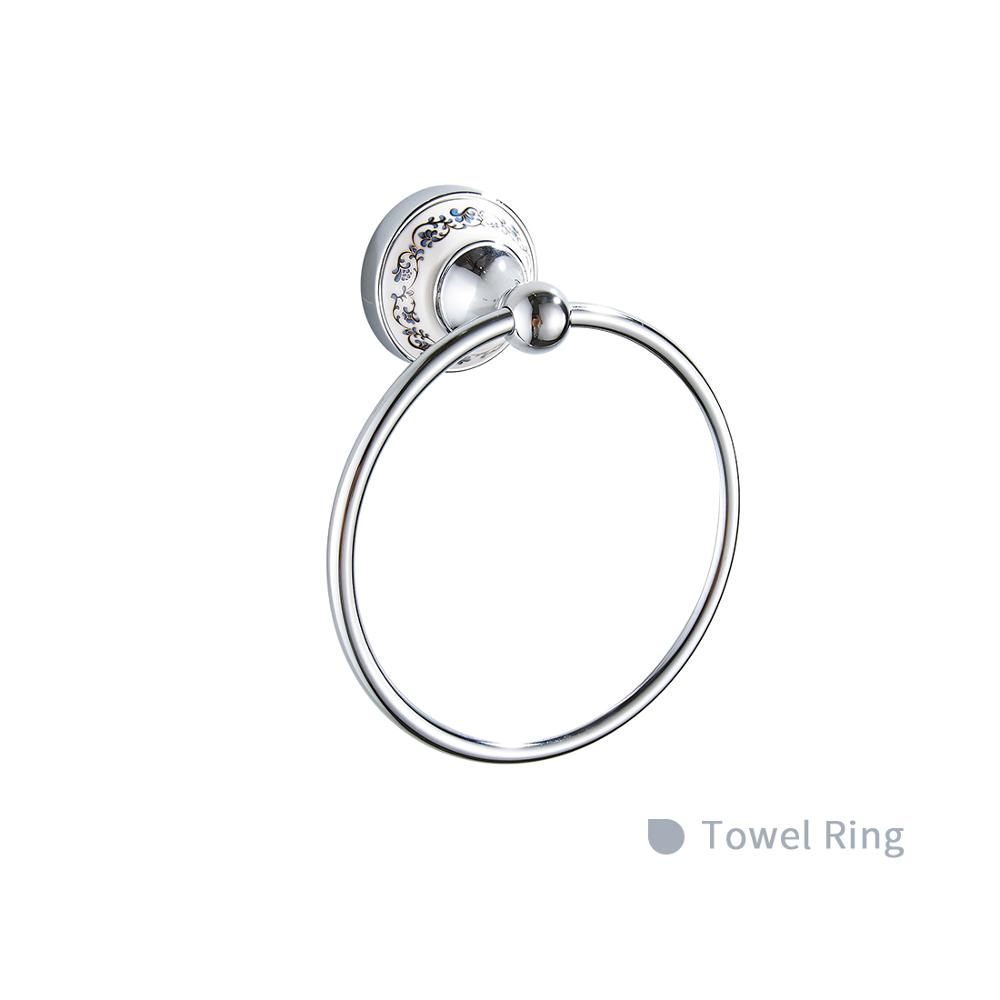 Bad tilbehør keramikk sett messing krom toalett børste holder håndkle rack baderom sett keramiske bad produkter: Håndtak håndkle ring