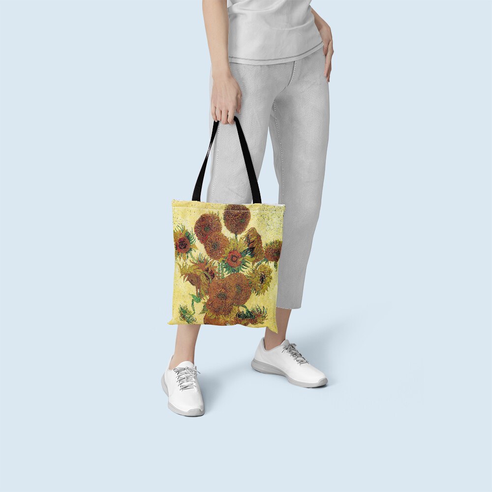 Ölgemälde Lieferwagen Gogh sternenklar Nacht Käufer Tasche für Frauen Sonnenblume Künstlerische Große Tuch Leinwand Tote Tasche Eco Frauen Einkaufen tasche