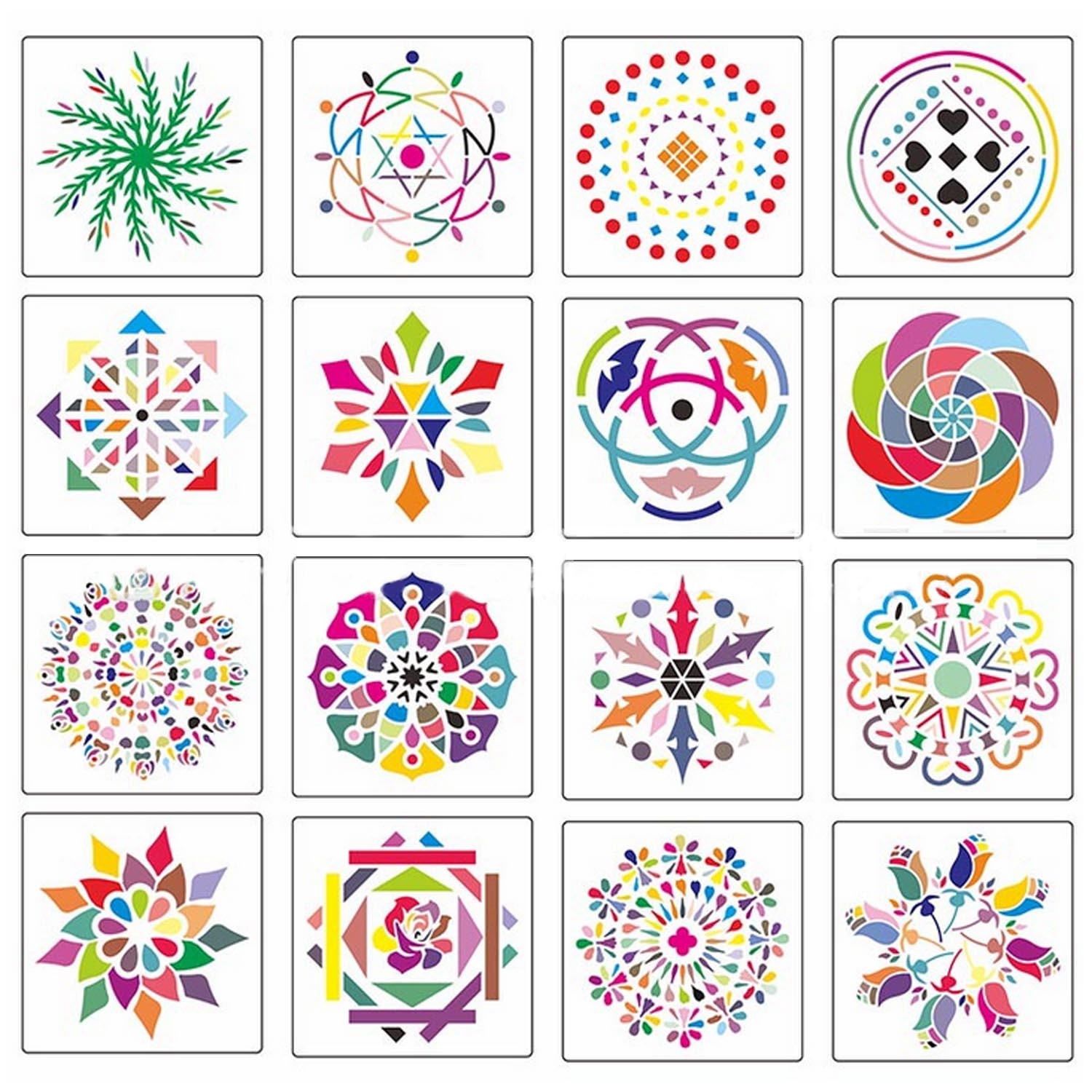 16 st mandala pricker måla stenciler mallar för pysselmöbler trä canvas stenar tyger väggkonst 13 x 13cm