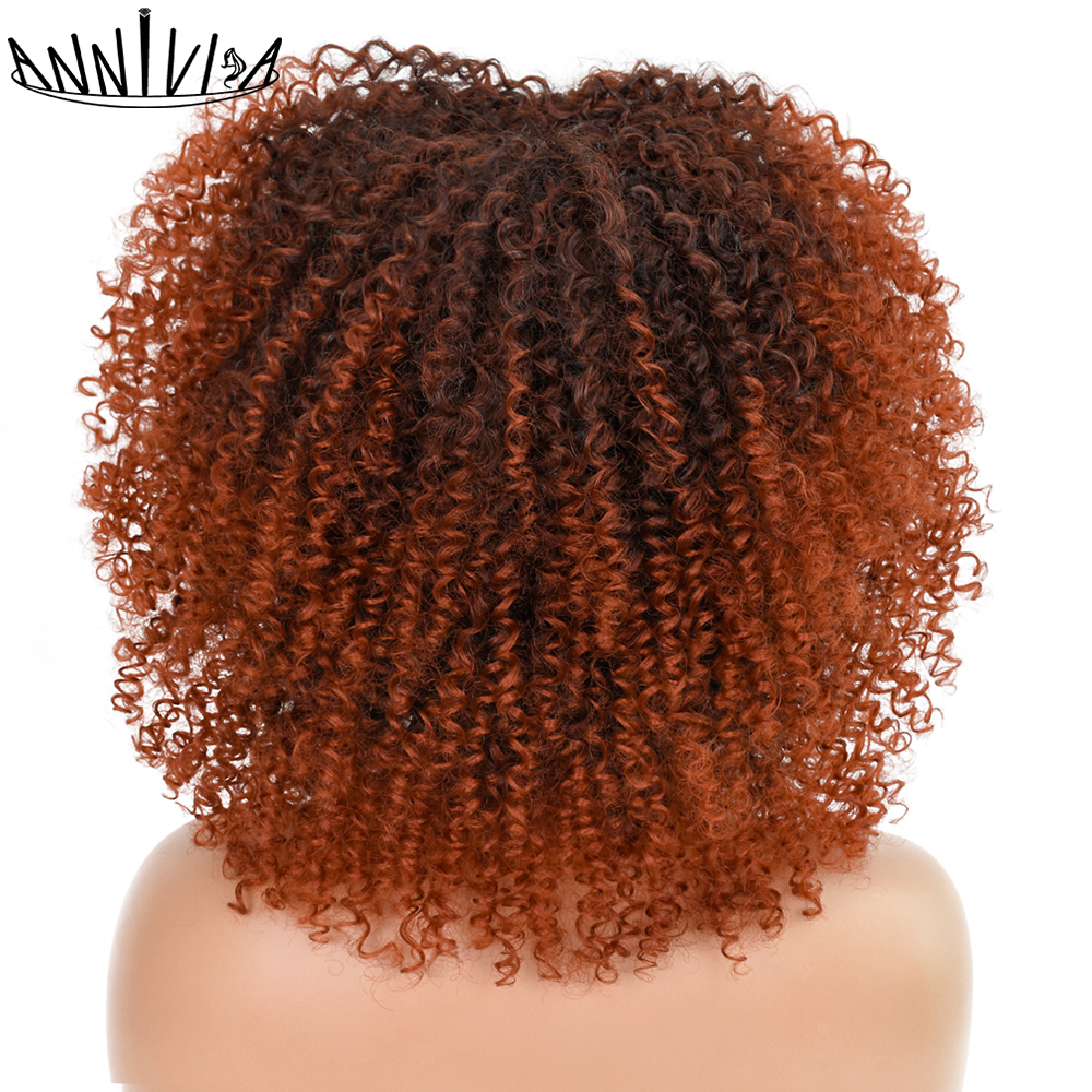 Short Hair Afro Kinky Curly Wigs With Bangs African Synthetic Ombre Cosplay Wigs For Black Women High Temperature: #350