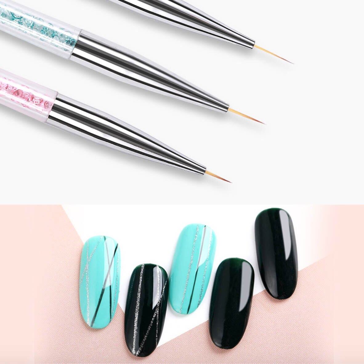 3 pièces/ensemble rose/bleu/noir Nail Art dessin stylo crochet fleur sculpture ongles stylo beauté maquillage outil avec strass