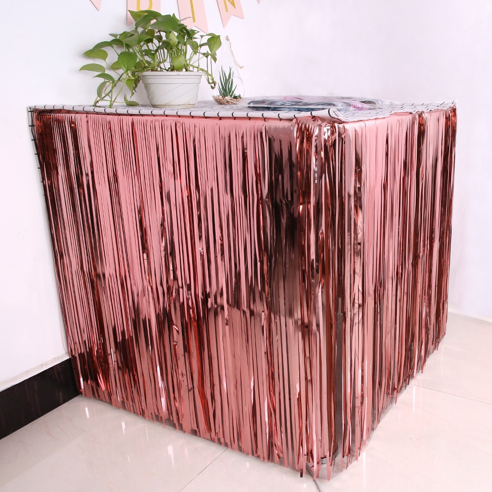 275X75 Cm Hawaii Party Decoratie Tafel Rok Folie Fringe Metallic Klatergoud Tafel Rok Voor Bruiloft Verjaardag Decoratie