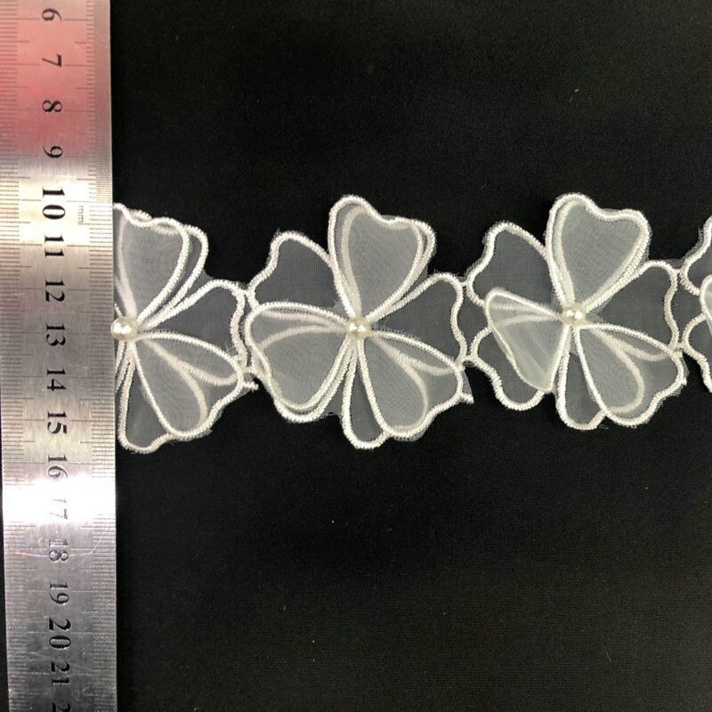 5 yard 3d blomster dobbeltlags perler blondekant til tøj blondebånd dekorativ trimning til gardin gør-det-selv sytilbehør