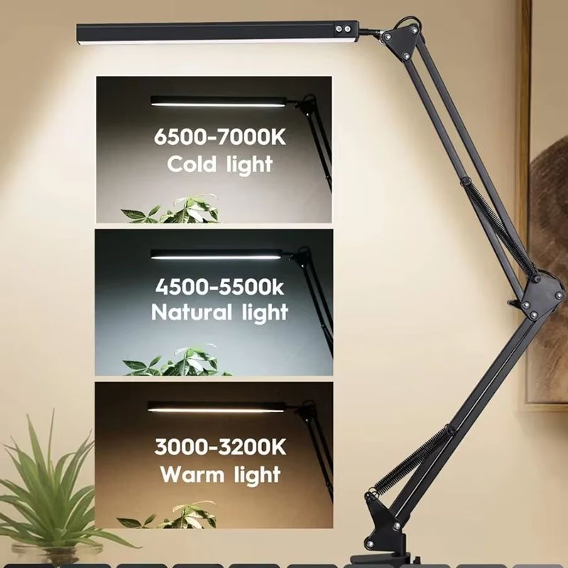 LED bureaulamp met klem, zwenkarm, dimbaar, oogbeschermend, met 10 helderheidsniveaus en 3 verlichtingsmodi