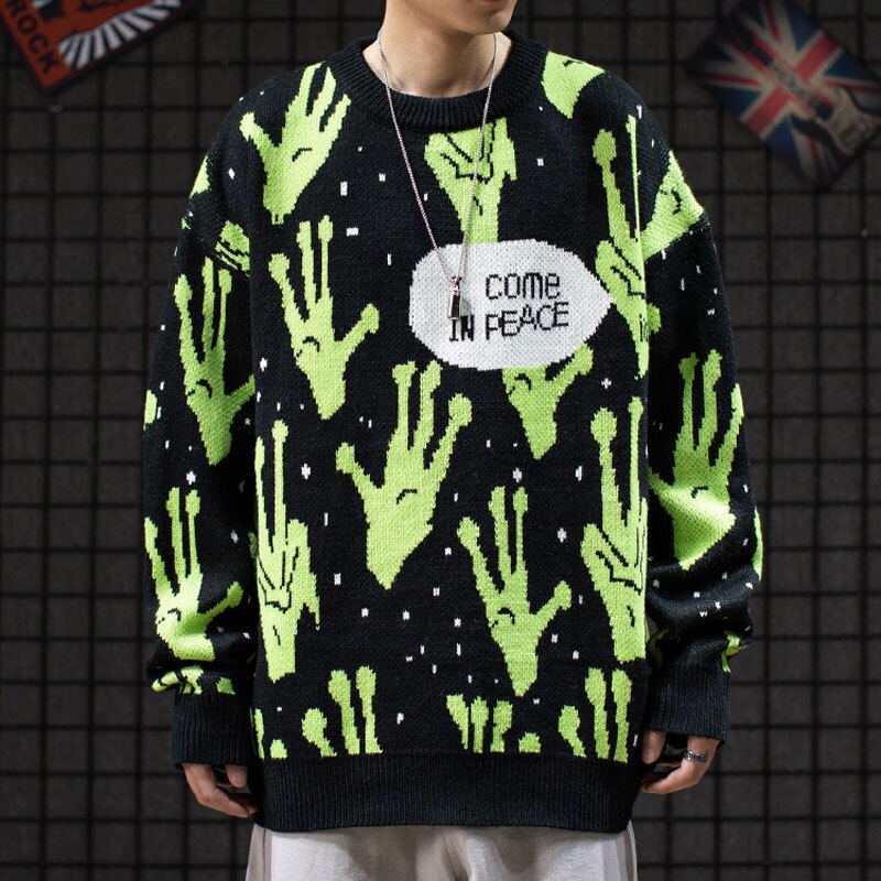 Streetwear Gebreide Trui Mannen Brand Gebreide Harajuku Alien Hip Hop Mannen Truien Kleding Trui Oversized Truien