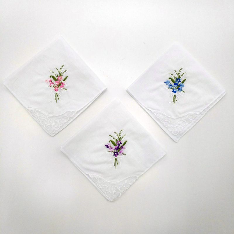 3 stk/sæt 3 stk/sæt kvinder basic hvidt firkantet lommetørklæde blomsterbroderet lomme hanky sommerfugl blonder bomuld baby hagesmække bærbar
