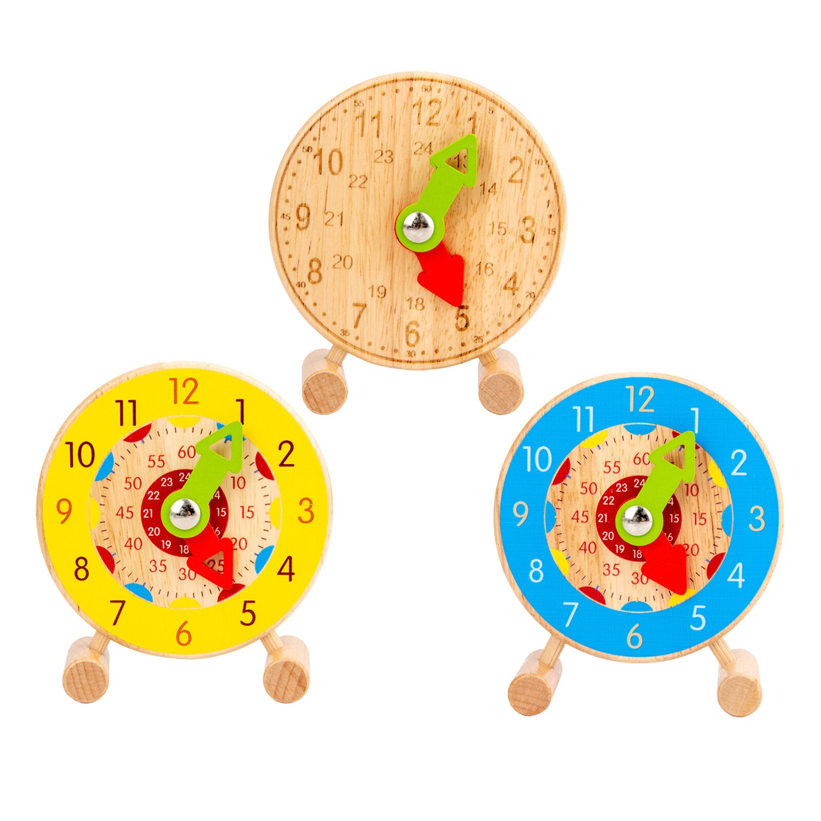 Free Standing Wooden Educational Teaching Clock Toys Tell The Time Numbers Learning Tool