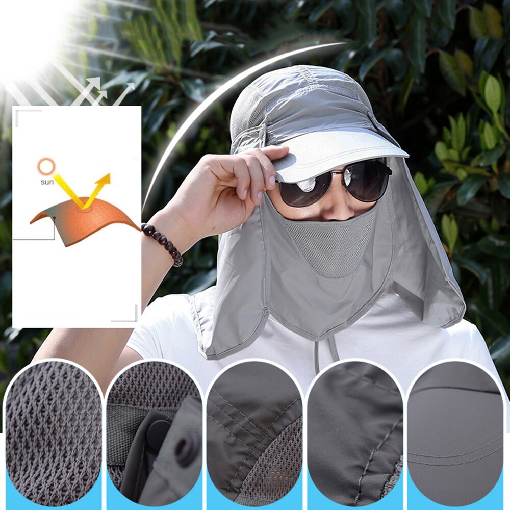 Heren wandelpetten, volledig gezichtsbedekkende opvouwbare zonnehoed, uv-bescherming, verstelbare pet, buiten, tuin, werkhoed