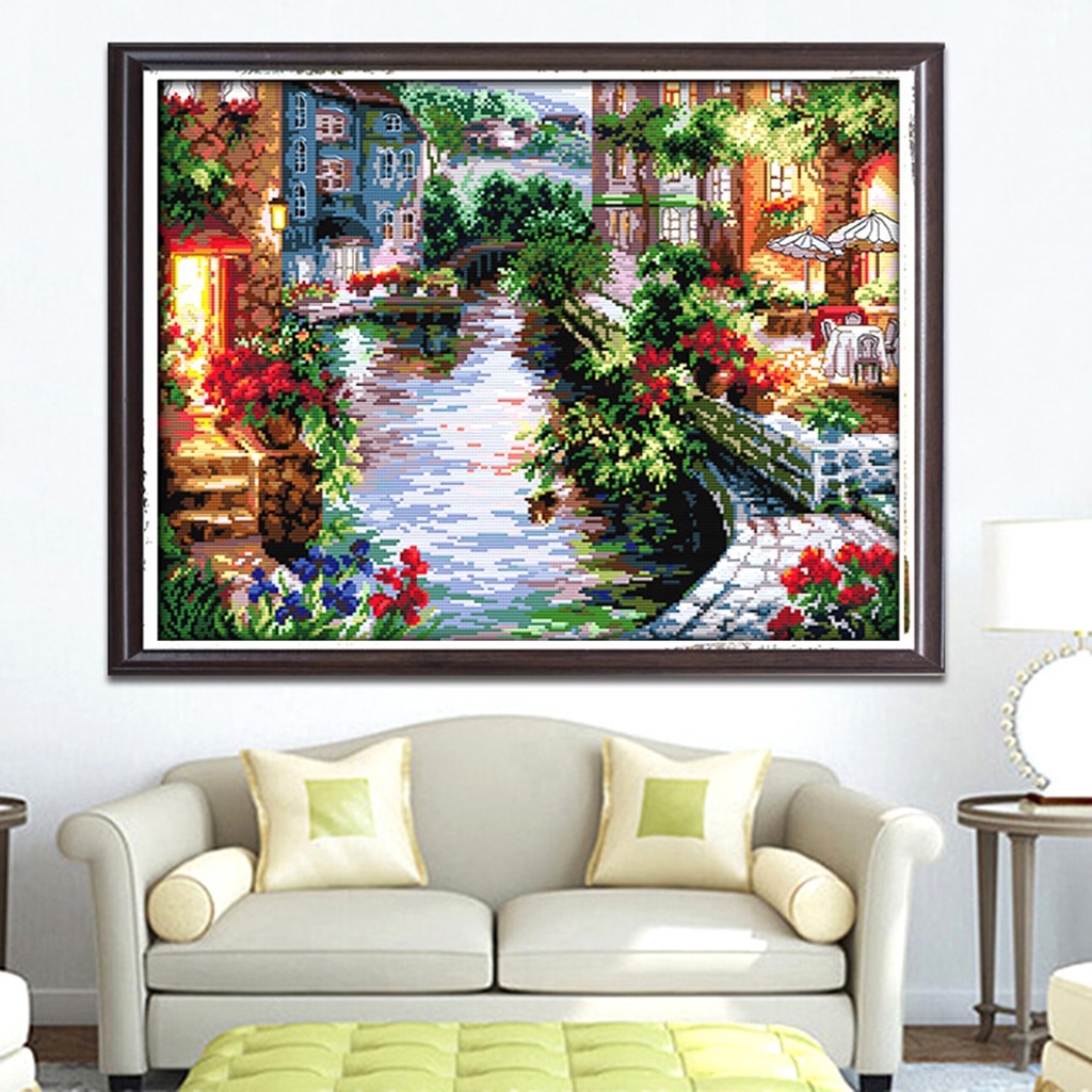 Cross Stitch Kits Embroidery Kit - The Lakeside House (Stamped) 14CT 48x40cm