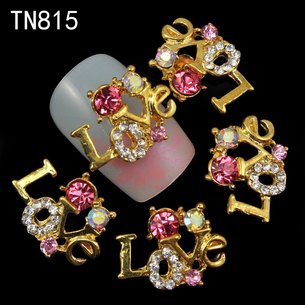 10 pc Lichtmetalen Glitter 3d Nail Art Decoraties met Strass, Lichtmetalen Nagel Charmes, sieraden op Nagels Salon Levert TN815