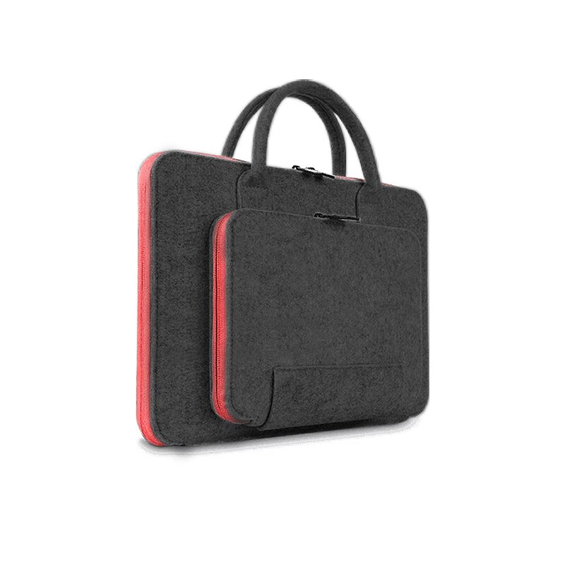 Wool Felt Laptop Bag For Mac 11 13 15 17 Mouse Bags Briefcase for Macbook Air Pro Retina For Lenovo Notebook Sleeve Case: black and red / 11-inch