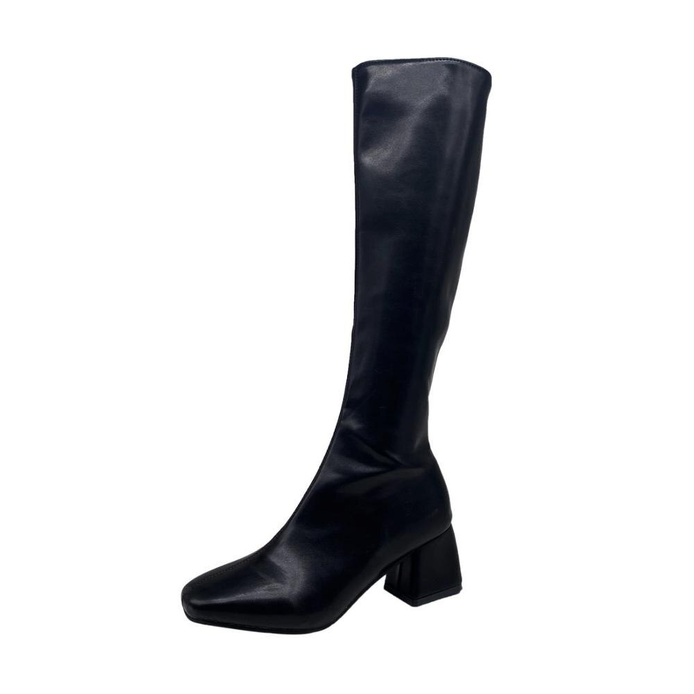 Dames kniehoge laarzen herfst winter schoenen witte hoge laarzen dames hak zwarte bruine knielaarzen: Zwart / 5