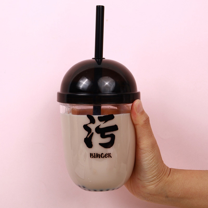 400ml plast perle mælk te kop med dække halm kop til iskaffe juice boble boba sodavand cocktail fest