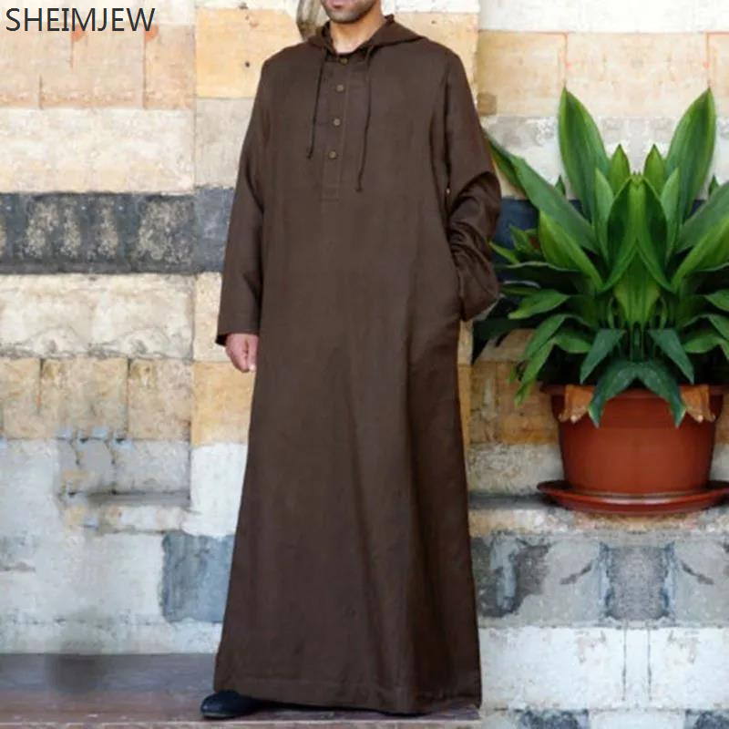 2024 estilo árabe simples longo masculino com capuz longo robe muçulmano roupas turco abaya moda islâmica cor sólida ramadan robe