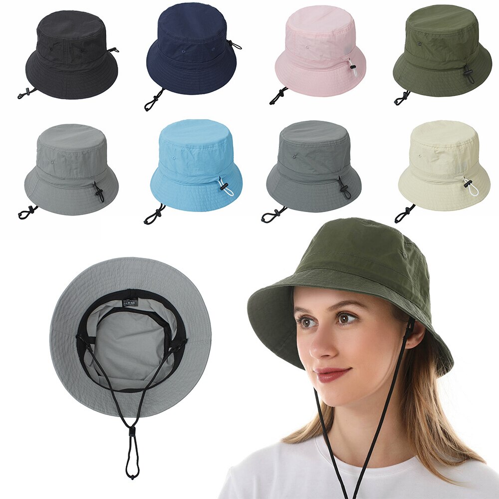 Cappello da sole Anti-UV a visiera larga a tesa larga con corda antivento pieghevole portatile da donna cappello da pescatore estivo cappello da pesca all&#39;aperto