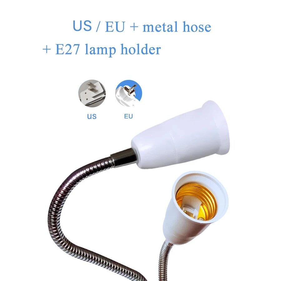 Enchufe UE EE. UU. a portalámparas E27, enchufe de bombilla con interruptor, Base de lámpara Flexible, convertidor de lámpara de mesa de conversión, 20cm, 30cm, 50cm