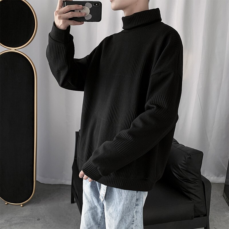 Sweaters Men Turtelneck Solid Loose All-match Autumn Knitting Korean Style Mens Students Ulzzang Retro Stylish Leisure