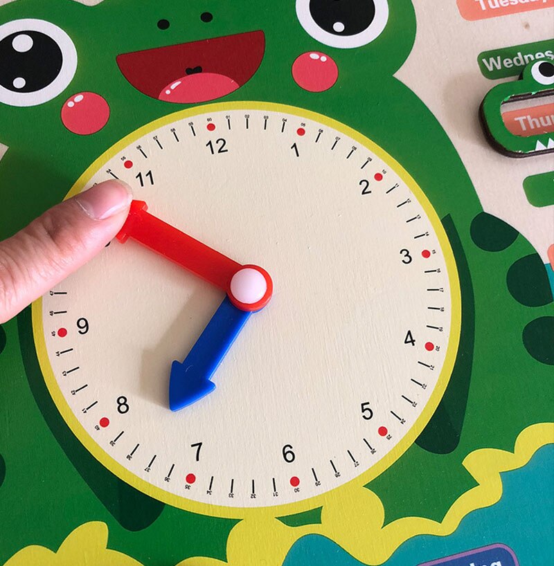 Multifunctional 3D Stand Wood Colorful Weather Calendar Cartoon Clock Frog Animal Four Seasons Time Early Home Educational Toys