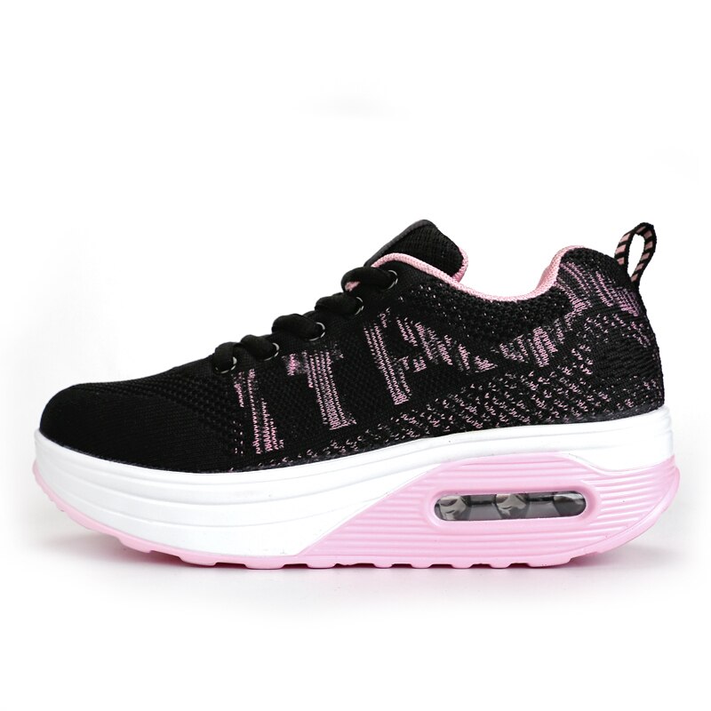 Nowe buty tenisowe dla kobiet oddychająca poduszka powietrzna siatkowe trampki miękka wysokość zwiększenie Sport Walking platforma Zapatillas De Mujer: pink woman shoe / 4.5
