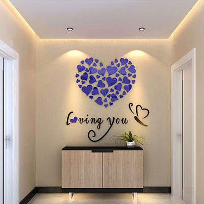Ensemble Salle De Mariage Beauté Romatical Amour Coeur DIY 3D Miroir Acrylique Stickers Muraux Accueil Porte Art Décor