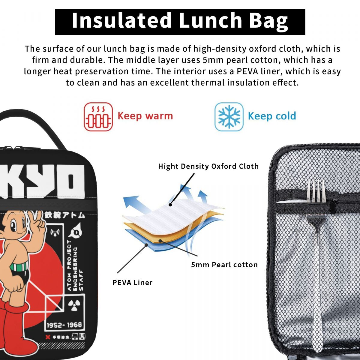 The Mighty Atom Astro Boy Astroboy Insulated Lunch Bag Cooler Bag Reusable Lunch Container Portable Tote Lunch Box Office Travel