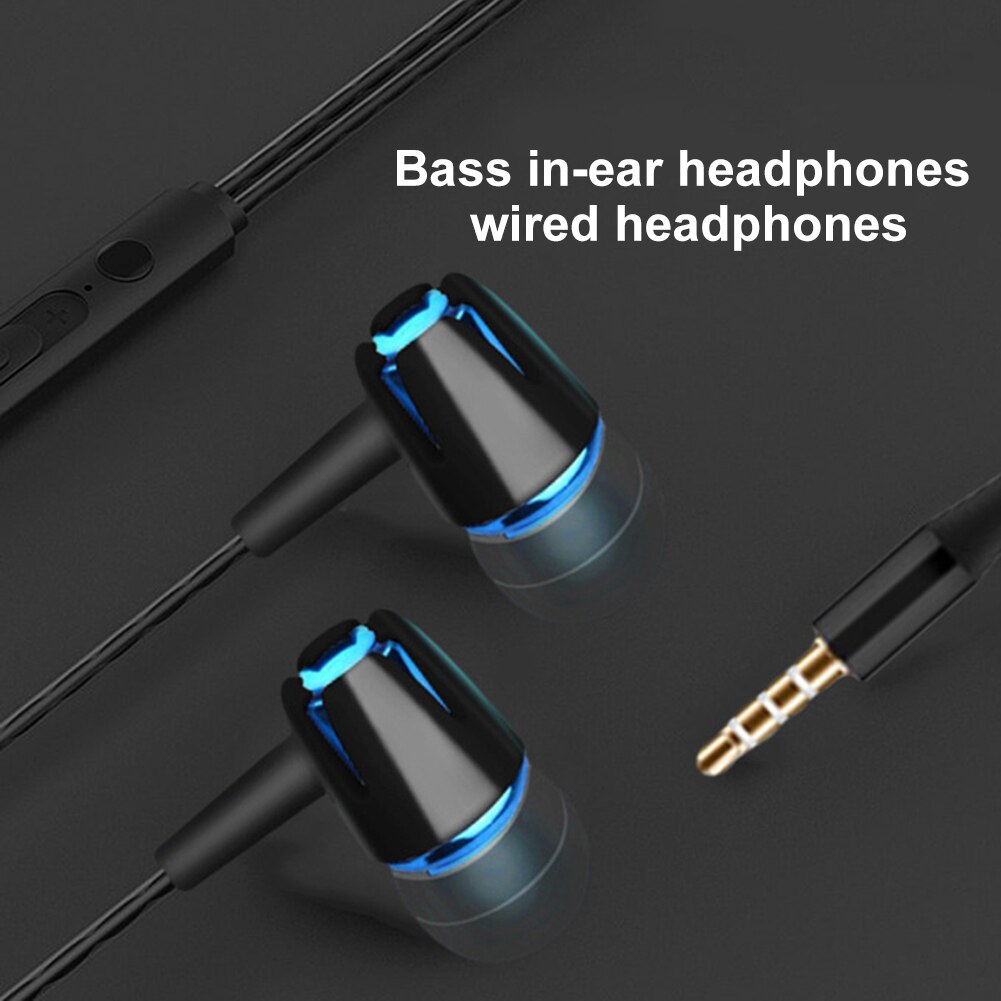 Universel normal / lysende tunge bas in-ear 3.5mm øretelefoner med mikrofon