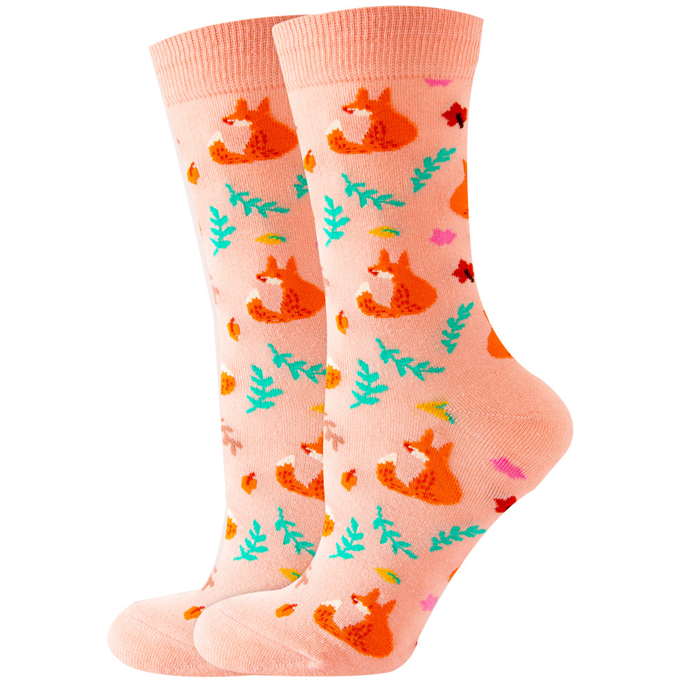 1 par de calcetines de flores para Mujer, fresa, sandía, fruta, Chaussette, Animal, estilo Harajuku, Calcitinas felices de algodón para Mujer