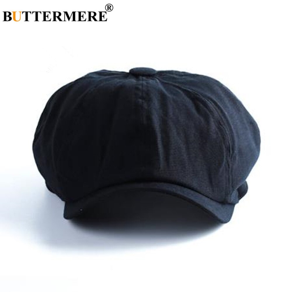 BUTTERMERE Men Newsboy Cap Vintage Cotton Octagonal Ascot Cap Buck Ham Black Male Spring Summer Ivy Flat Cap