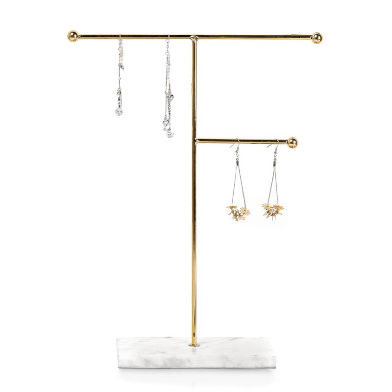 Metalen opbergrek met marmeren voet, modieuze moderne sieraden, ring, ketting, oorbellen, displaystandaard, tafeldecoratie  wy706: B