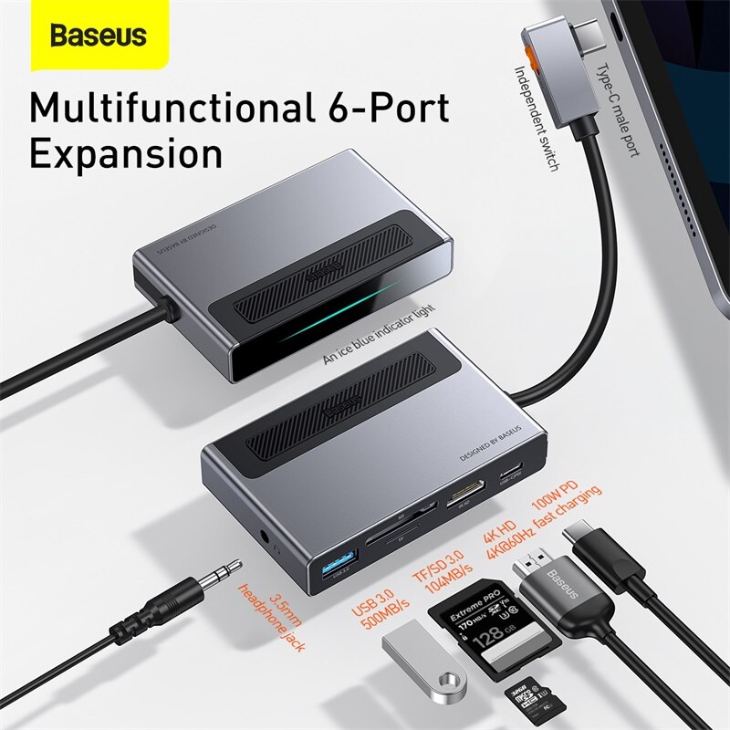 Baseus Usb Hub C Hub Naar Hdmi Compatibel Usb 3.0 100W Pd Poort Voor Ipad Pro 6 in 1 USB-C Usb Hub Adapter Voor Macbook Pro Air