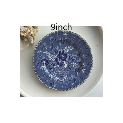 Britse Retro Blauw En Wit Porselein Servies Steak Plaat Foto Bloem Dessertbord Soep Plaat Kom: A
