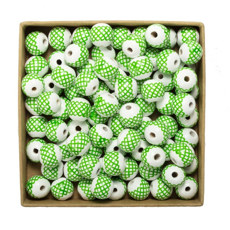 16mm Round Clover Spacer Beads Leaves Wooden Beads Children&#39;s Wooden Beads Tassel Wooden Bead String Diy Accessories: Grid circle print