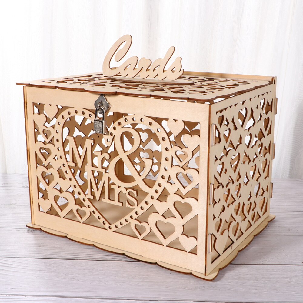 Bruiloft Sign-In Doos Met Slot Hollow Out Case Doos Houten Naam Houder (Groot, 6)