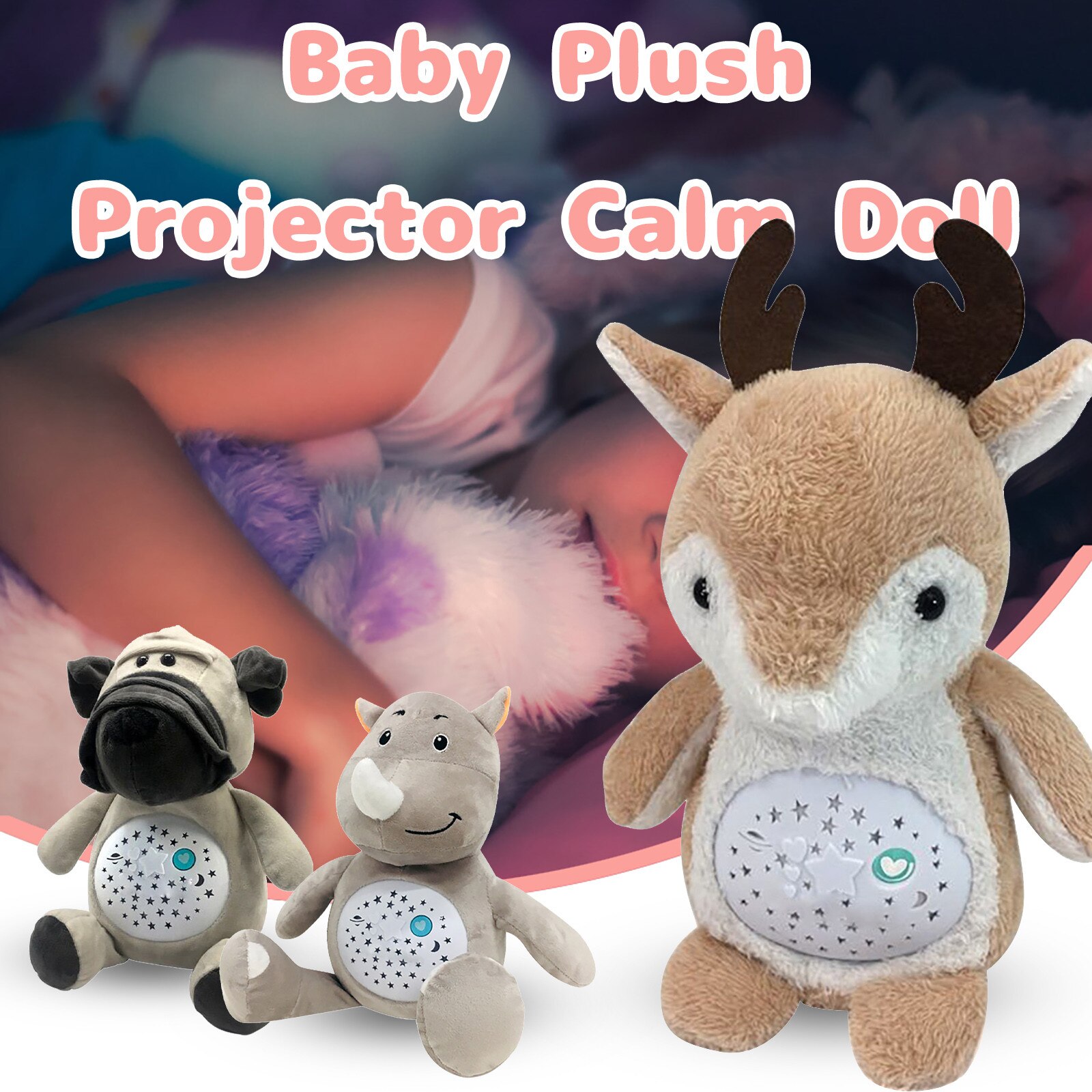 Baby Knuffels Kalm Pop Beer Witte Ruis Machine Slapen Projectie Speelgoed Dieren Knuffel Kerstcadeau Voor Kinderen