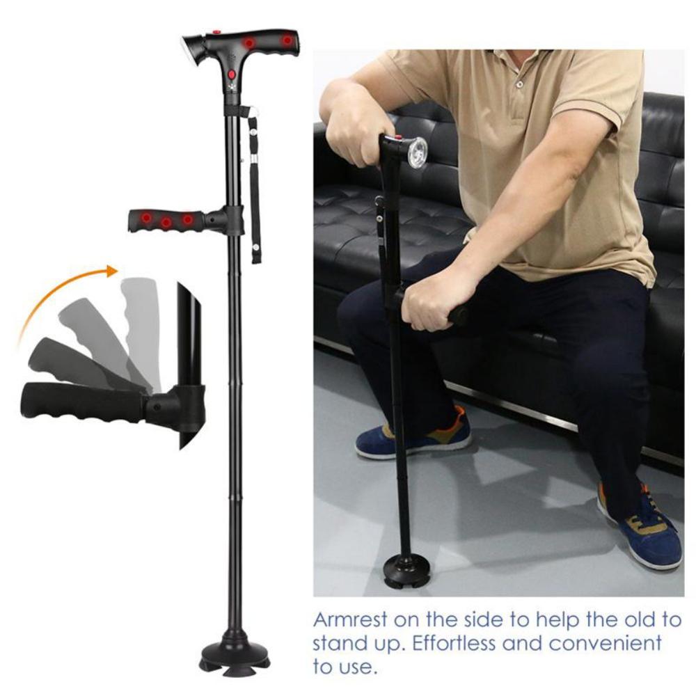 Outdoor Smart Cane Four Foot Non-slip Adjustable Height Stick With Lamp Old Men Walking Stick