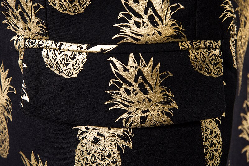 Mens Party Blazer Gouden Ananas Print Blazers Mens Slim Fit 2 Knop Pak Jas Mannelijke Bruiloft Prom Stage Kostuum homme