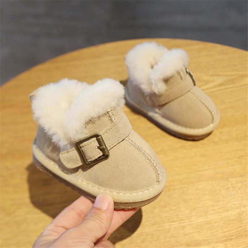 AOGT Warme Baby Winter Schuhe Kleinkind Kleinkind Baumwolle Schuhe Weichen Bequemen Schnalle Dekoration Plüsch Knöchel Baby Schnee Stiefel: Aprikose / 19 (Einlegesohle 13.5cm)