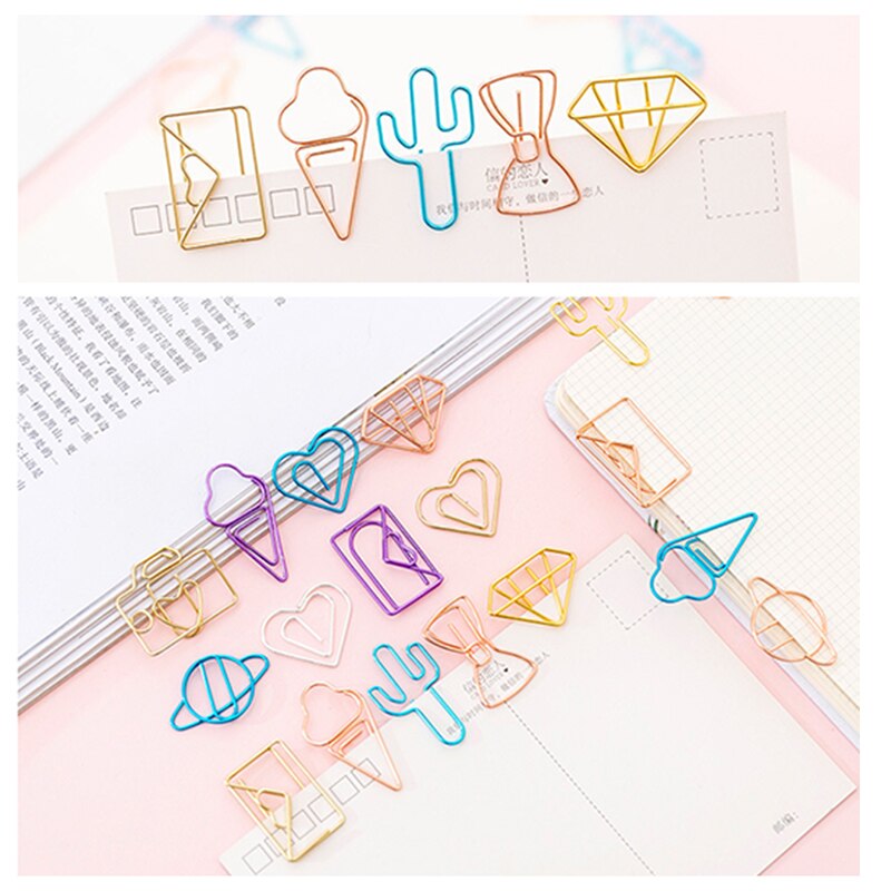 10pcs cute Cactus star Ice Cream Mini Paper Clips Kawaii Stationery Metal Clear Binder Clips Photos Tickets Notes Letter