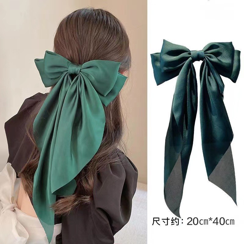 Cinta larga de seda brillante para mujer y niña, bandas elásticas para el cabello, nudo de lazo, soporte para cola de caballo, lazos para el cabello, accesorios para el cabello: Oro