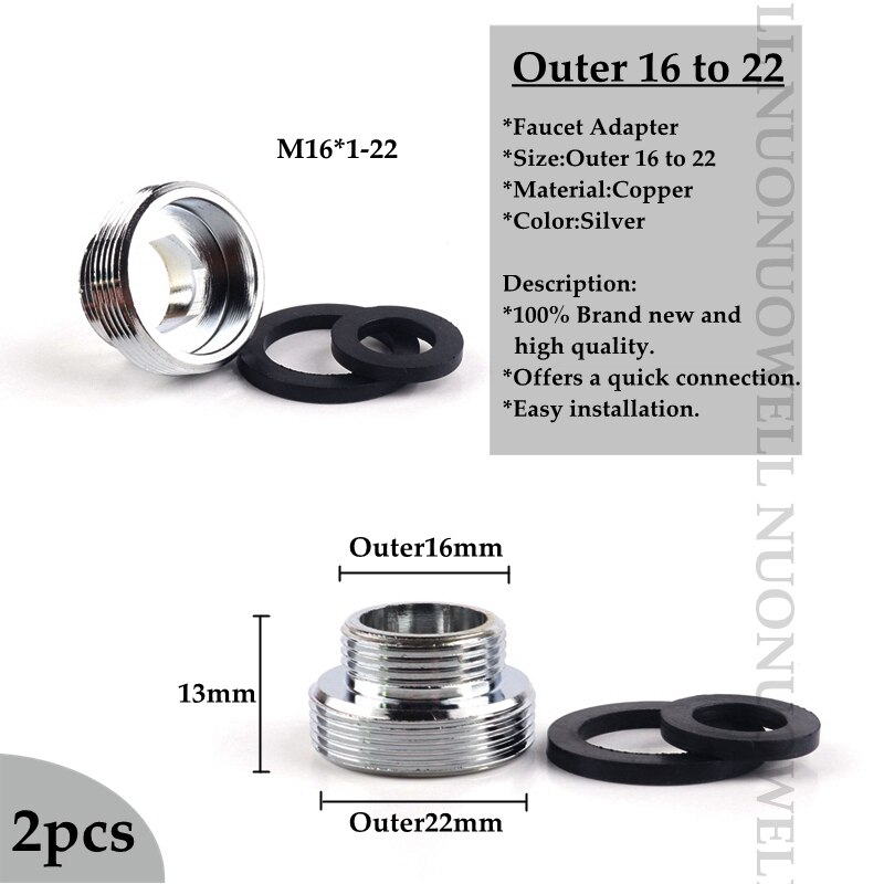 2 stk vandhane belufter fittings 16 18 20 22 24mm g3/4 g1/2 køkken vandhane adapter kobber vandrenser tilbehør: M16 x 1-22