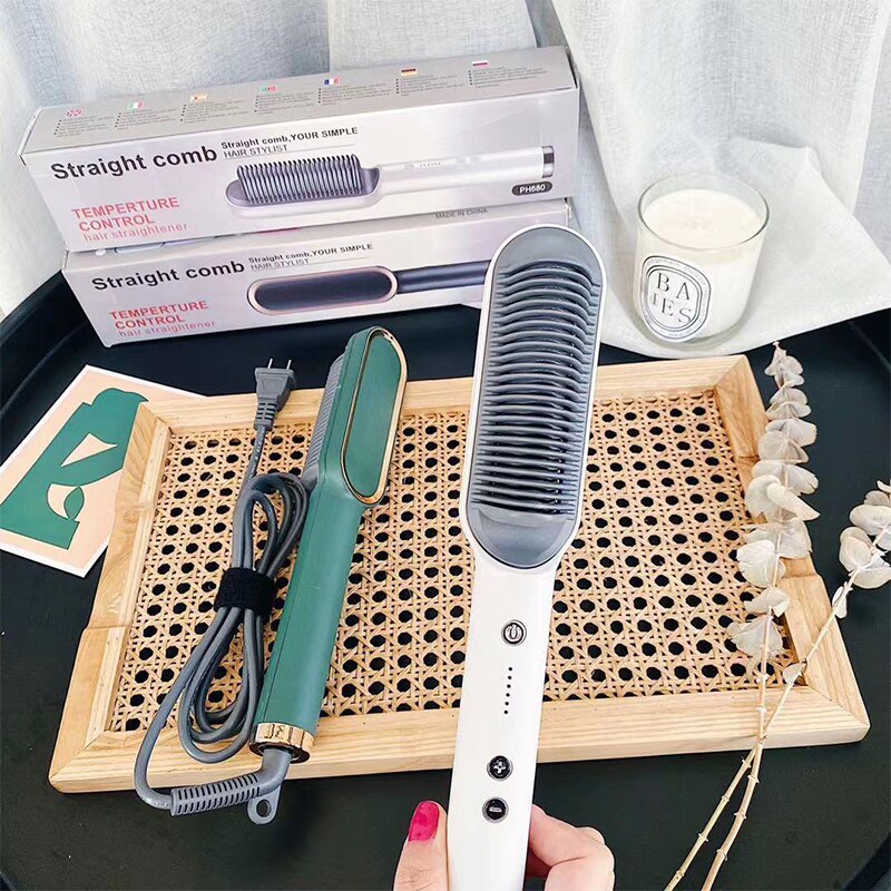 LSJHA Female Curler Straight Hair Comb Multifunction Beard Straightener Styler Brush Men Heat Hair Curling Iron Electric Car