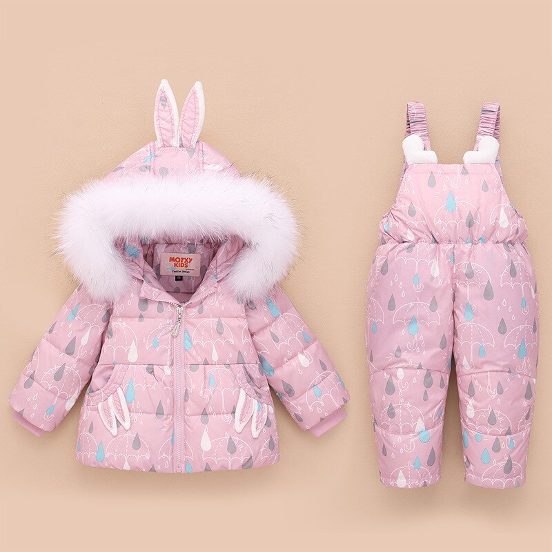 Kinderen Kleding Set Winter Warm Baby Boy Kleding Kids Ski Sneeuw Pakken Overalls Donsjacks Voor Meisjes Bovenkleding Jas + jumpsuit: Roze / 9m