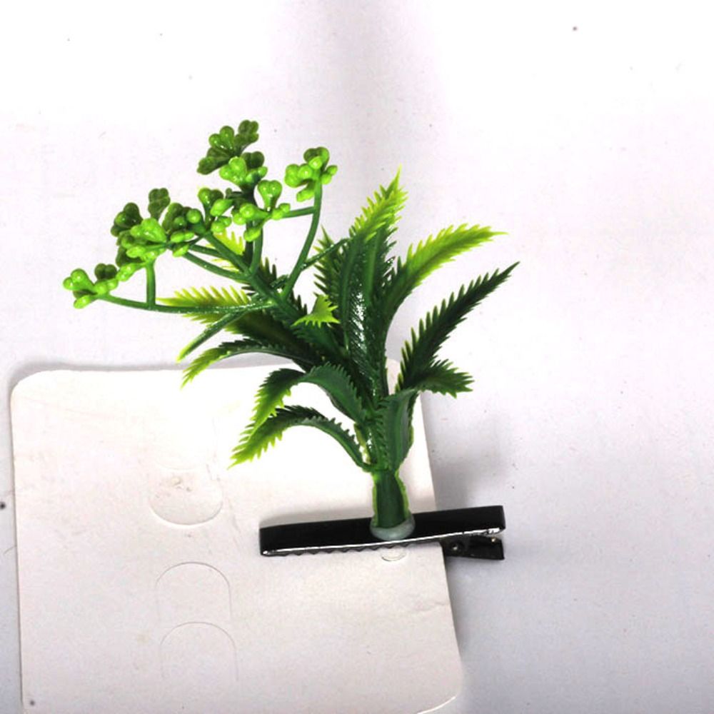 1Pair Simulation Bean Sprout Hair Clip Cherry Butterfly Flower Plant Hairpins Hair Accessories Funny Cartoon Duckbill Clips: army green