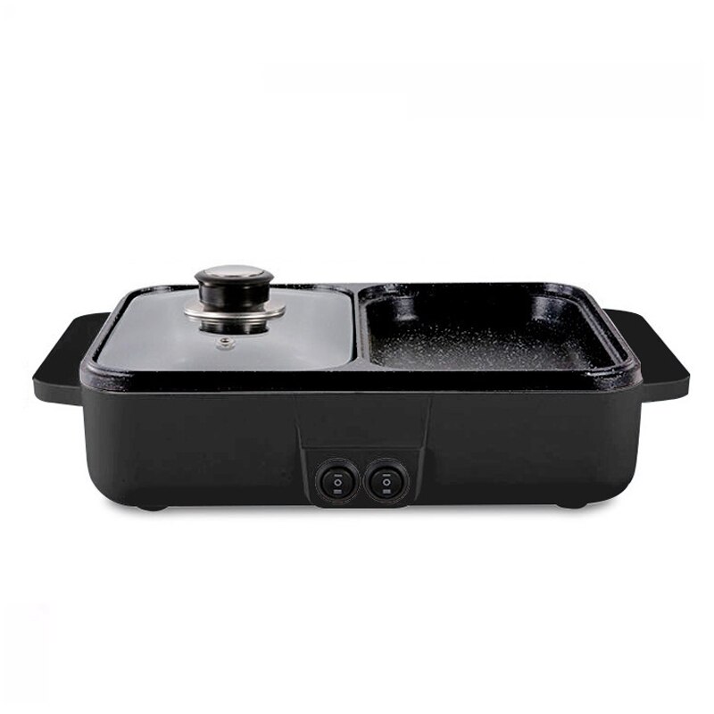 Horno eléctrico 2 en 1 para máquina de barbacoa, olla de cocina eléctrica, olla a la parrilla, decocción de doble uso, Multicooker, sartén para barbacoa de 220V: A black / UK