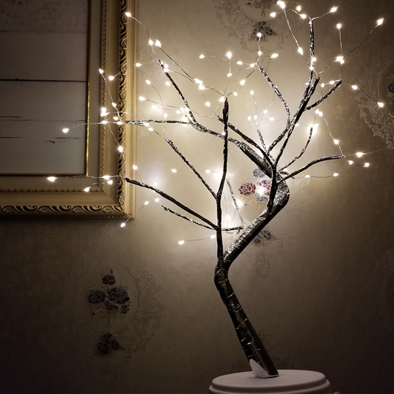 Night Light Mini Sensor Control Energy Saving Lamp Tree For Living Room Bedroom Lighting USB Battery-Operated Pearl