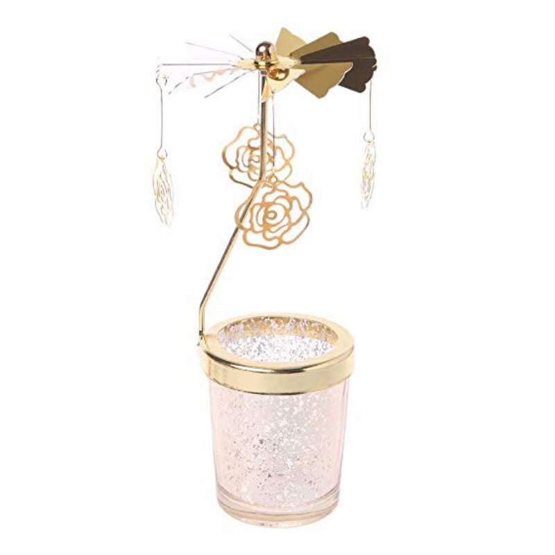 Romantische Dreh Spinnen Teelicht Leuchter Metall Tee Licht Kerzenhalter Karussell Kerzenhalter Heimat Dekoration Zubehör: romantisch Rose-Gold