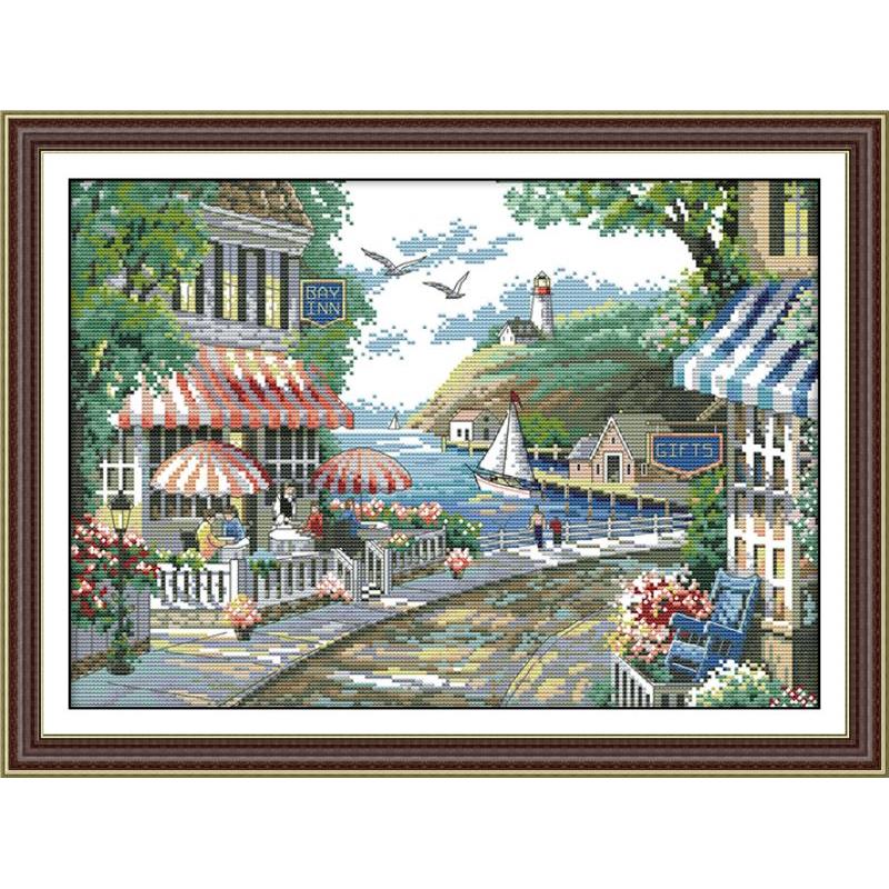 Meer Cafe straßenbild malerei zählen druck auf leinwand 14CT und 11CT DMS kreuz stich aufbringen stickerei Bausatz DIY Hand einstellen